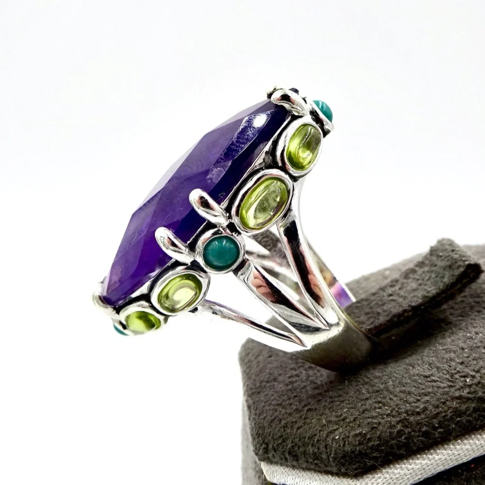 BOUNKIT SILVER AMETHYST GEMSTONE RING Sz 8